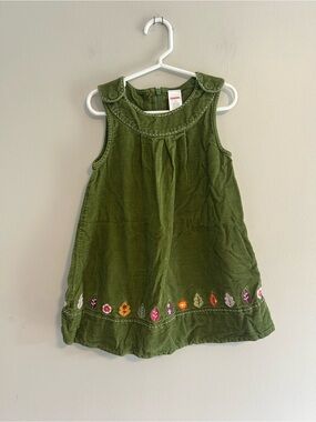 Gymboree 5t Green Corduroy sleeveless Dress with Colorful Leaf Accent